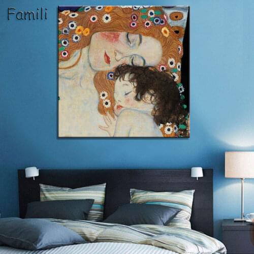Quadros Gustav Klimt Mom And Baby Printed abstract art Oil Painting On Canvas Wall Art Prints Picture for Living Room Home Decor