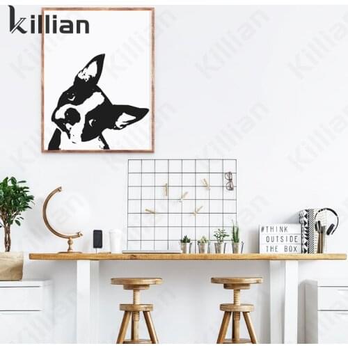 Boston Black and White Dog Wall Poster Pet Lover Gift Canvas Painting Family Photography Picture Wall Decoration Painting Home