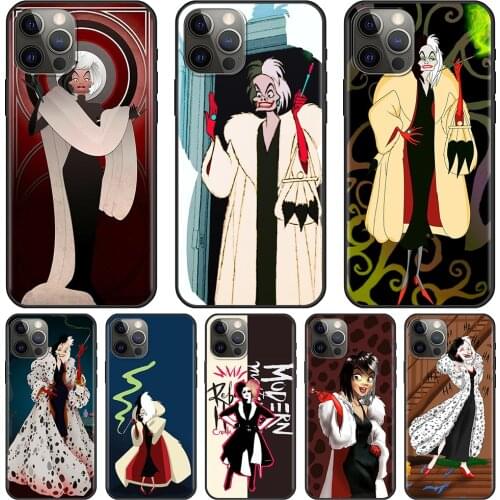Phone Case For iPhone 11 12 Pro Max XS XR Cover For iPhone X XS 7 8 Plus SE 2020 Shell Funda Cartoon Cruella Black TPU