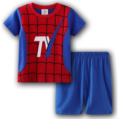 Kids 100% Cotton Pajamas Sets Infant Pyjamas Short Sleeve Pijama Suit Boy Cartoon Embroidery Sleepwear Set Hot Summer Casual Pjs