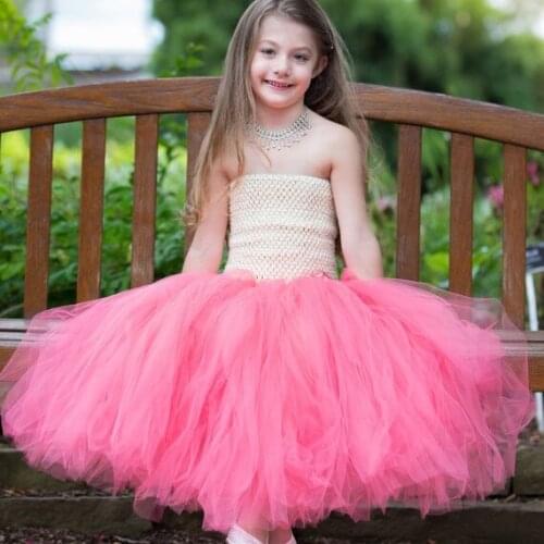 Baby Girls Ivory Crochet Tutu Dress Kids Corset Dress Pink Ball Gown with Rose Flower Children Birthday Party Costume Dresses