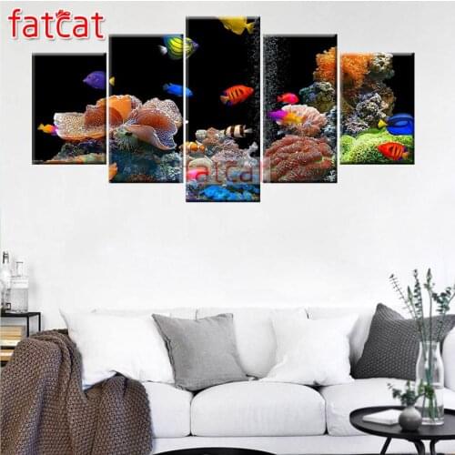 FATCAT Underwater scenery fish 5 Piece Diy Diamond Painting Full Square Round Drill Mosaic Embroidery Sale Decoration AE2946