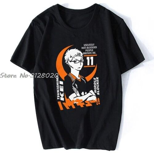 Animr Custom Tsukishima Kei Haikyuu T Shirt Men Short Sleeve Cotton TShirt Cool Tees Tops Streetwear