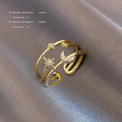 Classic Star Crescent Rings For Woman Korean Temperament Fashion Jewelry Niche Design Rings Cool Style Finger Suit Accessories
