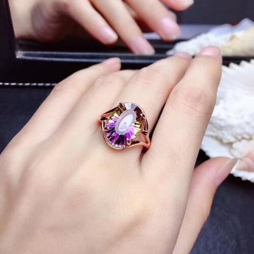 Natural ametrine gemstone Ring for women jewelry real 925 silver bright colour for women big size gem lucky birthstone gift
