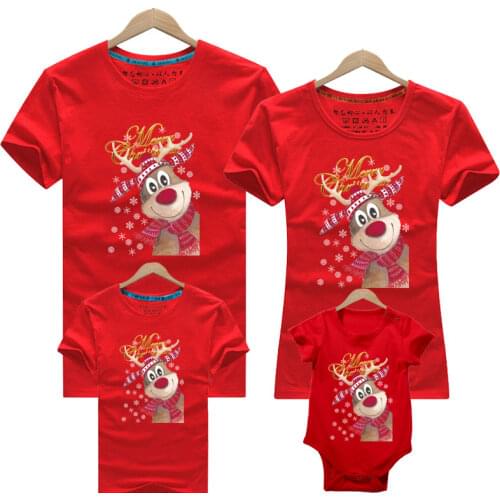 Family Christmas Clothes Dad Son Short Sleeve Top And Baby Romper Mom Daughter T-Shirt New Christmas Matching Clothes