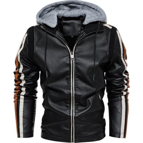 New Mens Leather Jacket Winter Street Knight Leisure Sports Motorcycle Retro Windproof Hooded Zipper Solid Color Coat US Size