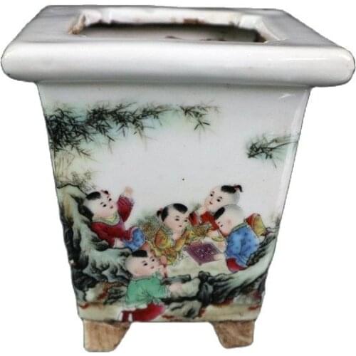 Chinese Old Porcelain Famille Rose And Longevity Pattern Square Flowerpot