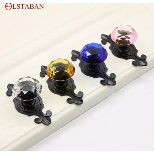 LSTABAN European Style Simple Crystal Closet Handle Metal Base Fashion Drawer Knob Wine Cabinet Hardware Accessories Hand Pull