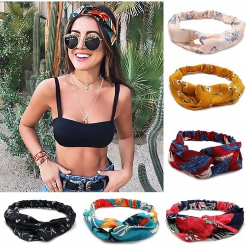 Fashion Women Girls Summer Bohemian Hair Bands Print Headbands Vintage Cross Turban Bandage Bandanas HairBands Hair Accessories
