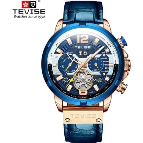 TEVISE T885F Men Mechanical Wristwatch Date Week Month Luminous Hands Flywheel Watch Men Top Brand Waterproof Male Clock 2021