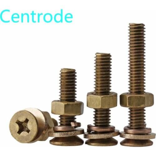 M3M4M5M6 Brass Screw Nut Set Large Full Cross Sink Head Flat Head Screw with Flat Bounce Shimorteeth 10Pcs