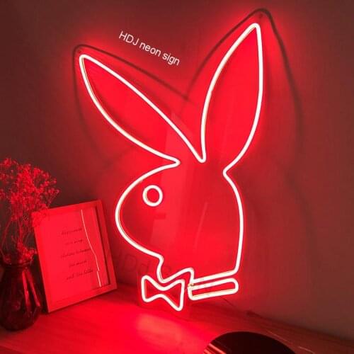 HDJSign Playboy bunny led neon sign phrase Transparen led pink blue Custom light neones display home wall decor