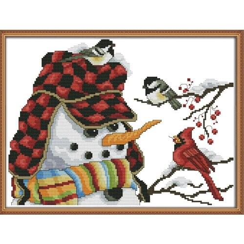 Christmas Snowman cross stitch kit aida 14ct 11ct count print canvas stitches embroidery DIY handmade