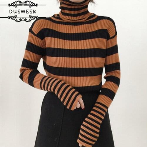 Pullovers Women Striped Turtleneck Pullover Long Sleeve Slim Womens Simple Trendy Elegant Soft Korean Style Casual All-match
