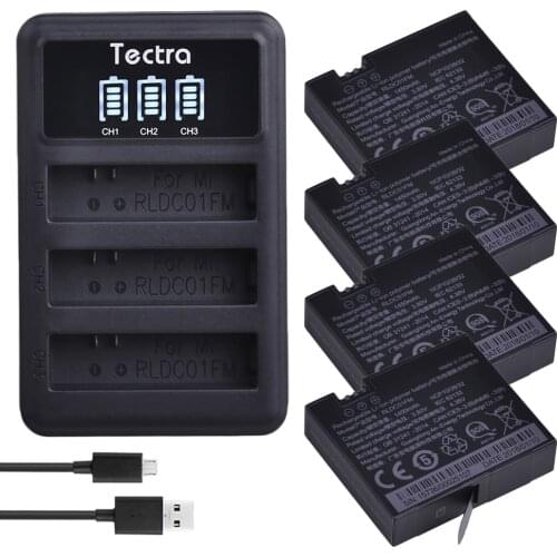 Tectra 4PCS 1450mAh 3.80V Original Mijia 4k Battery+ LED 3Slots USB Charger for Sport Xiao mi Mi Jia Action Mini Cameras battery