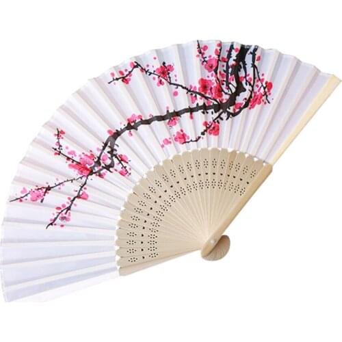 Plum Blossom Bamboo Fan Vintage Silk Folding Fan Chinese Japanese Pattern Art Craft Gift Home Decoration Ornaments Dance Fan
