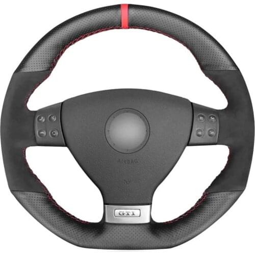 Top Suede Leather Red Stitching Steering Wheel Hand-stitch on Wrap Cover For VolksWagen Golf 5 Mk5 GTI Golf 5 R32 Passat R GT