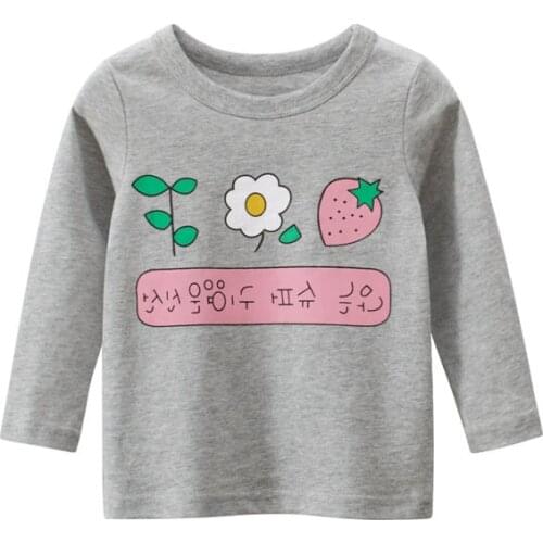 2021 Spring And Autumn Childrens Long-Sleeved T-Shirt Cute Cartoon Printed Cotton Girl Tops 2-6 Years Old Kids Clothing