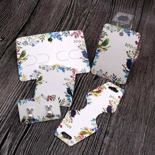 Handmade Tag 100pcs/lot Colorful Branch Printed Necklace&Earring display card For Jewelry Packaging Accessory Rectangle Label