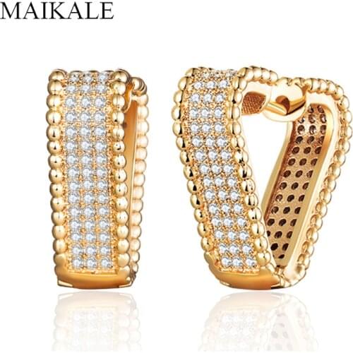 MAIKALE Luxury Cubic Zirconia Big Stud Earrings Gold Silver Color Heart Shape Ear Studs CZ Earrings for Women Jewelry Girls Gift