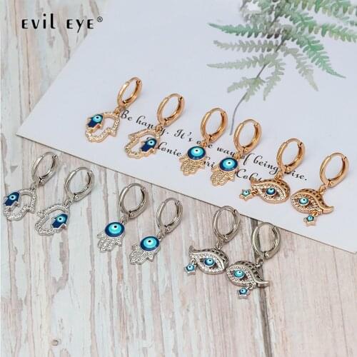 EVIL EYE Fatima Hamsa Hand Blue Turkish Eye Dangle Drop Earrings Gold Silver Color Small Earrings Jewelry for Women Girls BE30