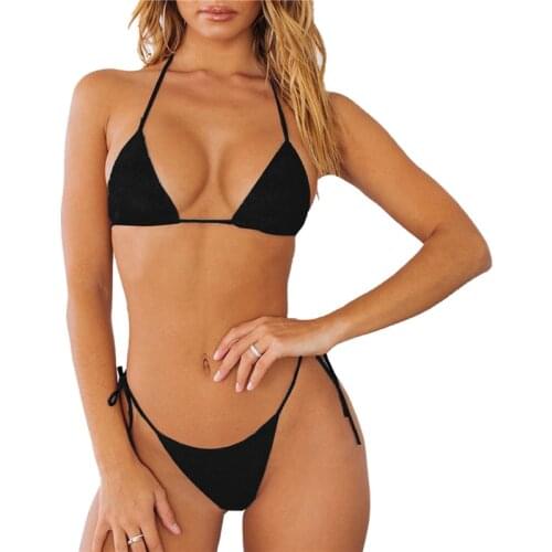 2021 Women Swimming Suit Sleeveless Solid Color Top+Bottoms Bikini Set Stylish Bathing Suit Mini Bikini Two Piece Swimwear