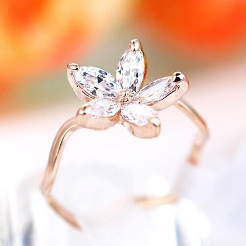 2020 NEW SALE Rose Gold Cubic Zirconia Cute Flower Stackable Rings Wholesale Fashion Crystals Jewelry For Women Jewellery