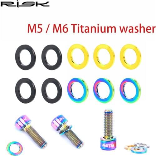 1pcs RISK M5 M6 Titanium Bolts Washers 0.14g Lightweight Bicycle Motorcycle Screw Flat Ti Washer Frame Protection Accessories