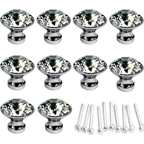 10PCS Diamond Shape Crystal Glass Cabinet Knob Cupboard Drawer Pull Handle Bathroom Cabinets Shutters Hardware (30MM)