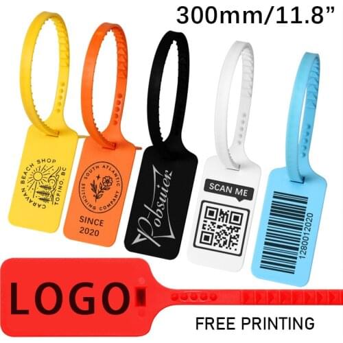 100 Custom Logo Tag Zip Ties Off Labels White Plastic Security Garment Clothes Shoe Brand Logo Hang Label Tags Seals 300mm/11.8"