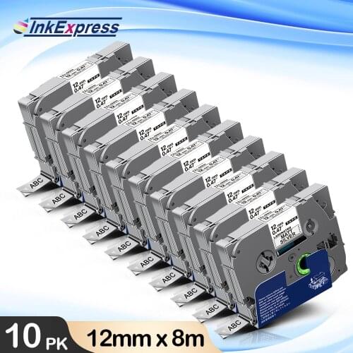 10PK 12mm Laminated Tape Black on Matte Silver M931 for Brother PT Label Maker Replace Brother M931 Tape Printer Ribbon Sticker