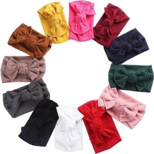 24pcs/lot Large Bow Headband For Girls Baby Hair Bows Turban Head Wraps Newborn Top Knot Winter Hairband