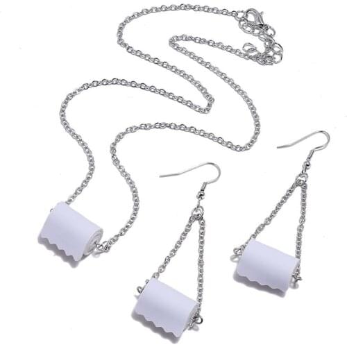 2020 Funny Roll Paper Drop Earrings Necklace Creative Toilet Paper Long Chain Dangle Earrings For Women Girl Personality Jewelry