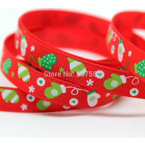 Hot Sale 3/8" 9mm Merry Christmas Ribbons Grosgrian Ribbon Printed Glove For Diy Crafts