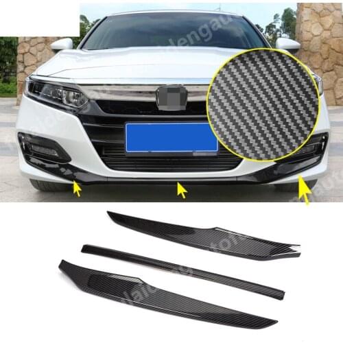 3pcs For Honda Accord 2018-2019 10th ABS Chrome Carbon Fiber Front Bumper Lip Protector Cover Trim Auto accessories