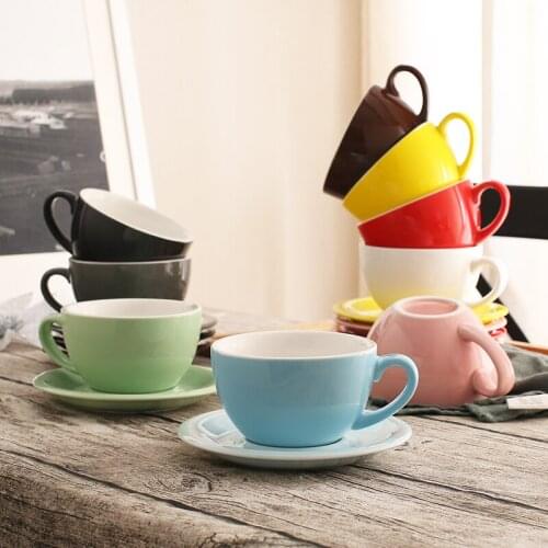 300ml Colorful Thick Body New Bone China Coffee Cups and Saucers Ceramic Latte Cup Tea Cup Cafe Party Drinkware