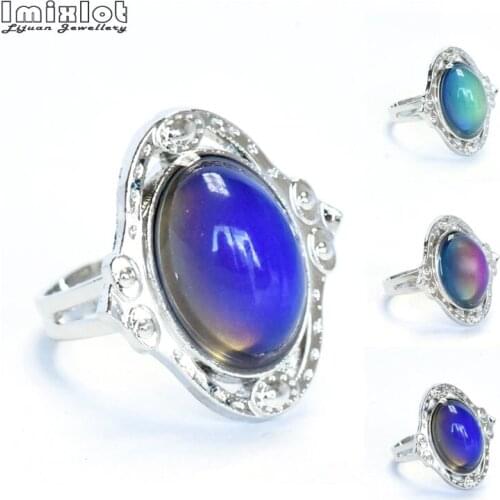 5PCS Vintage Retro Color Change Mood Ring Oval Emotion Feeling Changeable Ring Temperature Control Color Rings For Women
