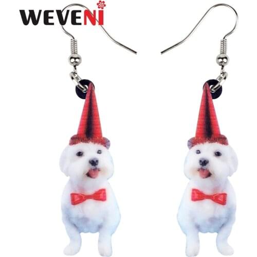 WEVENI Acrylic Happy Christmas Puppy Dog Earrings Dangle Drop Anime Animal Jewelry For Women Girls Female Gift Bijoux Dropship