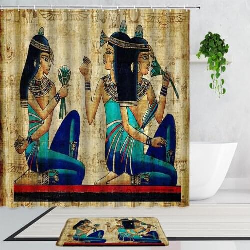Ancient Egyptian Shower Curtains Primitive Tribal Culture Exotic 3D Printing Background Decor Bathroom Non-Slip Carpet Bath Mats