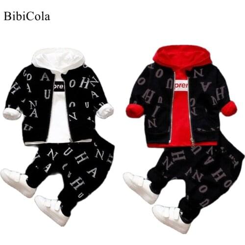 BibiCola Children Boys Outfits Baby Clothes Tracksuit Boys Spring Autumn Clothing Set Fashion Cotton Tops + Coat+ Pants 3pcs
