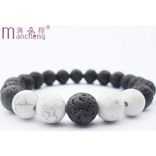 Lovers Man style Natural stone volcanic beads White turquoise bracelet man couple turquoise bead lava strand bracelet jewelry