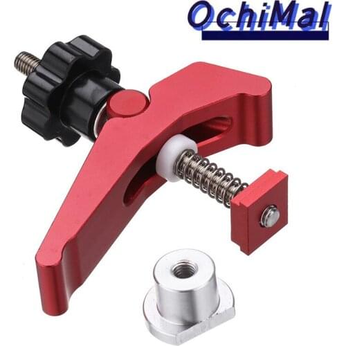 B15541 Red Quick Acting Hold Down Clamp T-Slot T-Track Clamp Aluminum Alloy Set with Slide And Round Hole Woodworking Tool