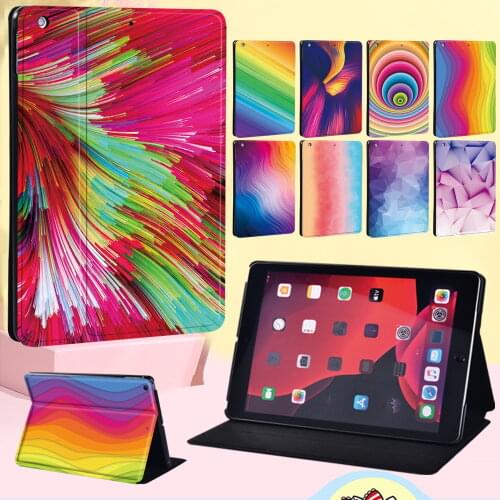 Tablet Case for IPad Mini 1/2/3/4/5/IPad/2/3/4 /Air 1/2/3 /Pro Slim Leather Shockproof Watercolor Series Cover Case +Free Stylus