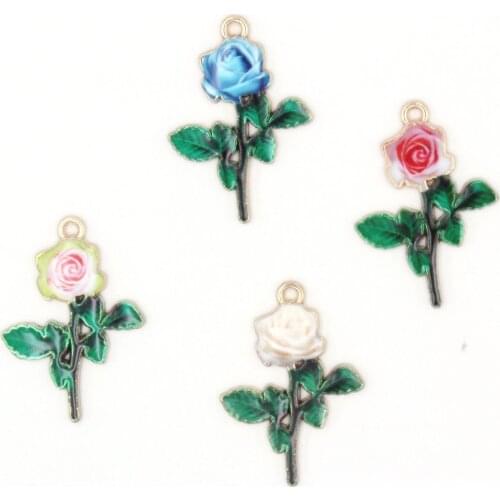 10pcs 20*29mm Creativity Rose flower Enamel for DIY Keychain diy material bag bracelet Earring Jewelry Handmade Finding XL732