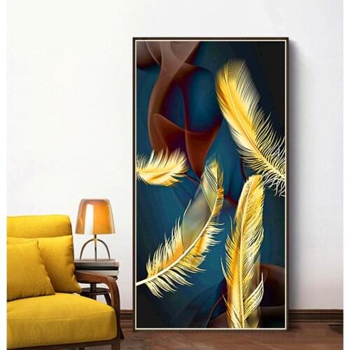 Round Full Diamond Landscape Large 5D Diamond Painting Abstract Gold Feather DIY Diamond Embroidery Home Decoration S4