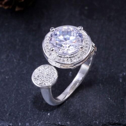 HUAMI Adjustable Fashion Rings Hollow Out Silver Color Plated Copper Finger Ring for Women Jewelry Engagement Wedding Bague