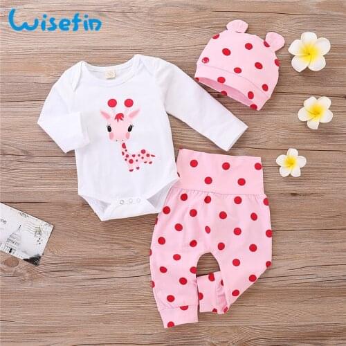Wisefin Polka Dot Newborn Baby Girl Outfits Set Cute Giraffe Infant Girl Clothing With Hat Winter Autumn Baby Clothes For Girl