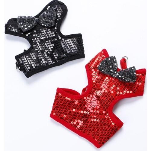 Pet Dog Harness Leash Set Soft Lovely Durable Harness For Puppy Cat Kitten Breathable Mesh Vest Collar Harness Sequin Bowknot