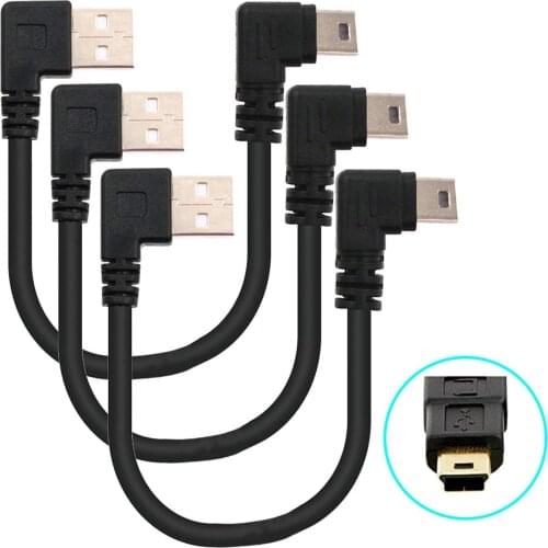 Short USB 2.0 Cable Type A Male to Mini B USB Charger Cable,Double 90 Degree Right Angle 5 Pin Gold Plated 25CM(Pack of 3)